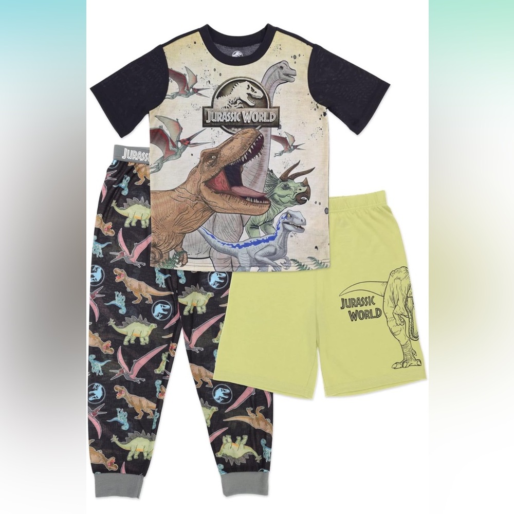 Jurassic World Boys' Pajama Set, Polyester 3-Piece PJ Set, Boys